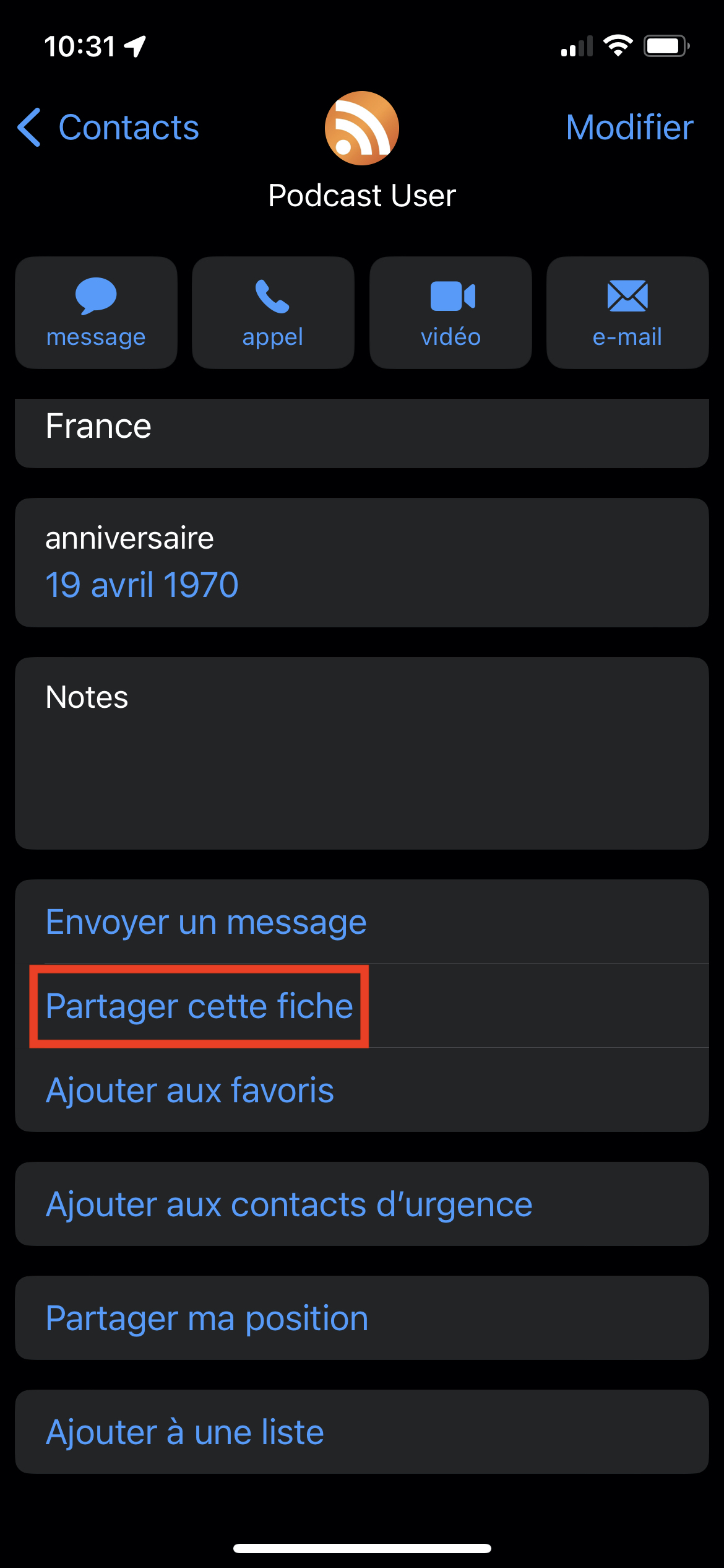 comment partager son contact iphone